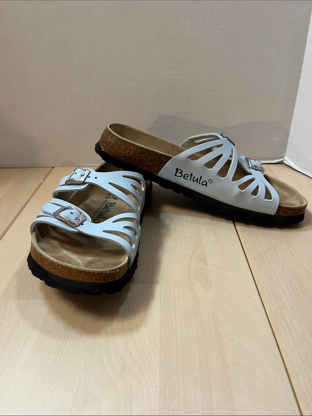 Birkenstock Betula Light Blue w/ Silver Trim Granada 2 Strap Sandals Sz 38, US 7